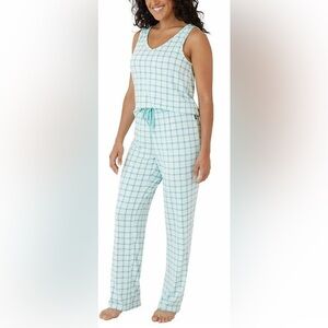 Eddie Bauer Blue and White Plaid Pajama Set Tank Top and Pants Women’s Size XS